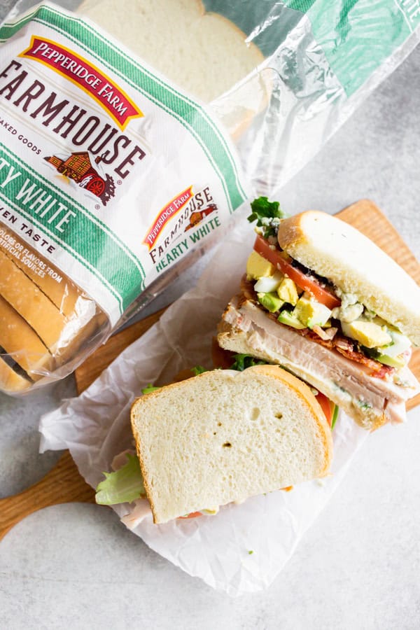 Cobb Salad Sandwich cut in half. 