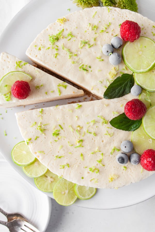 Frozen Lime Pie cut on a platter. 