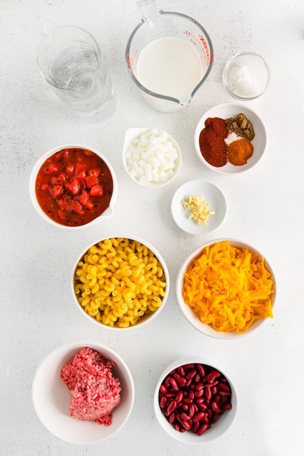 Ingredients to make Instant Pot chili mac. 