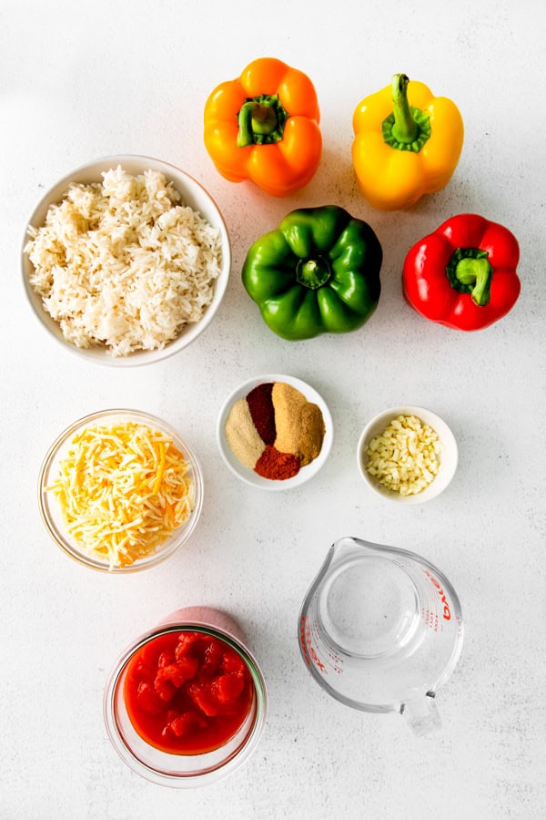 Ingredients to make stuffed bell peppers. 