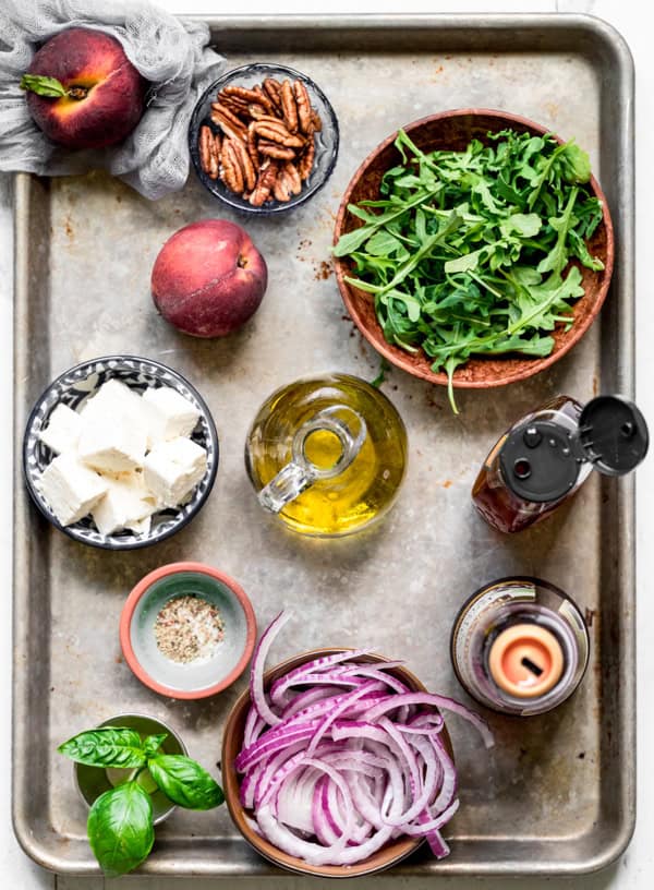Ingredients to make Peach Feta Salad.