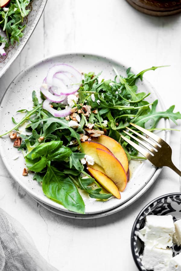 Peach Feta Salad on a plate. 