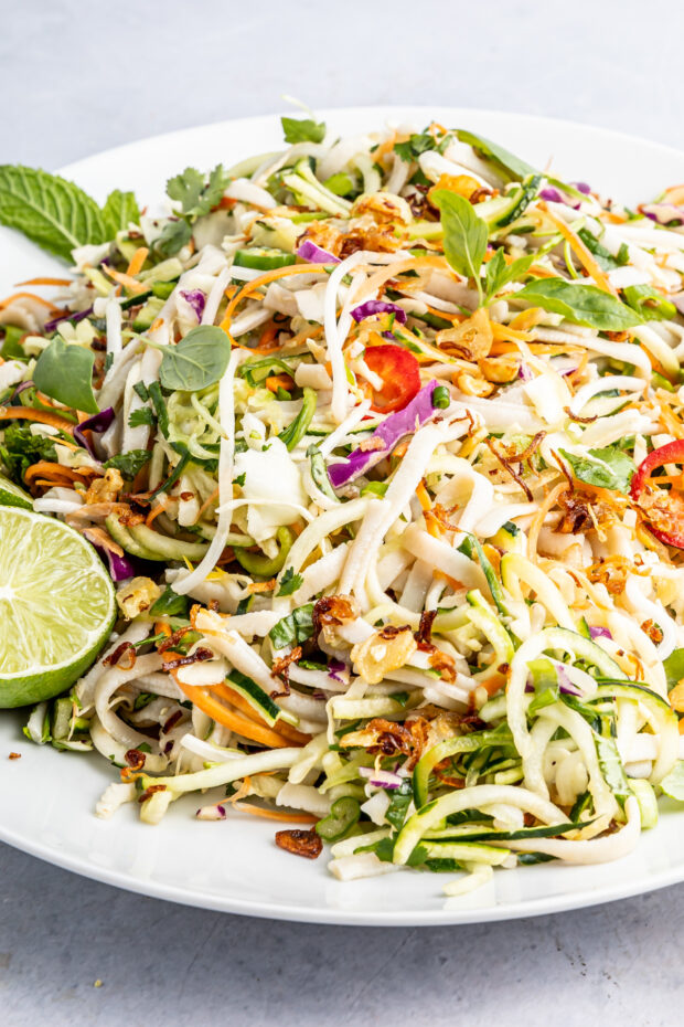 Vietnamese Zoodle Noodle Salad topped with extra herbs.