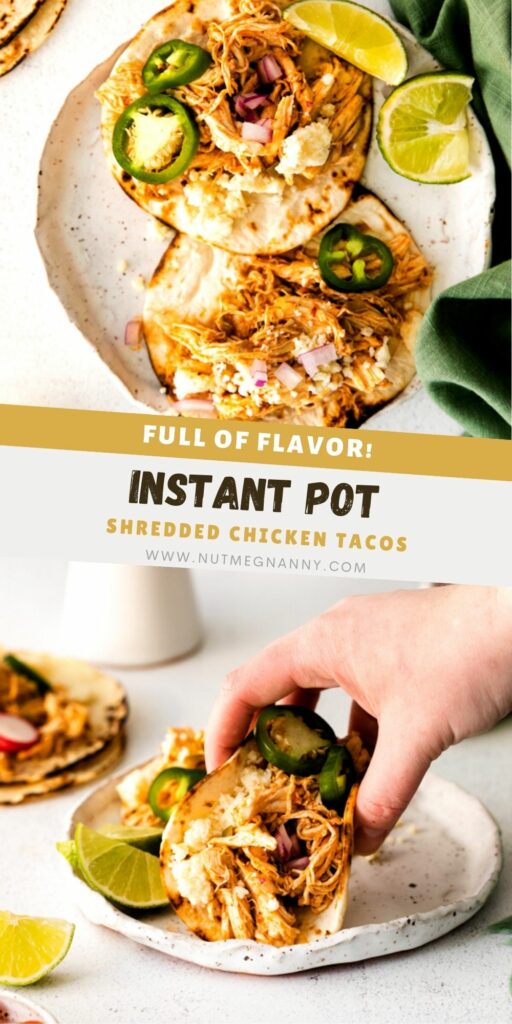 Instant Pot Chicken Tacos pin for Pinterest. 