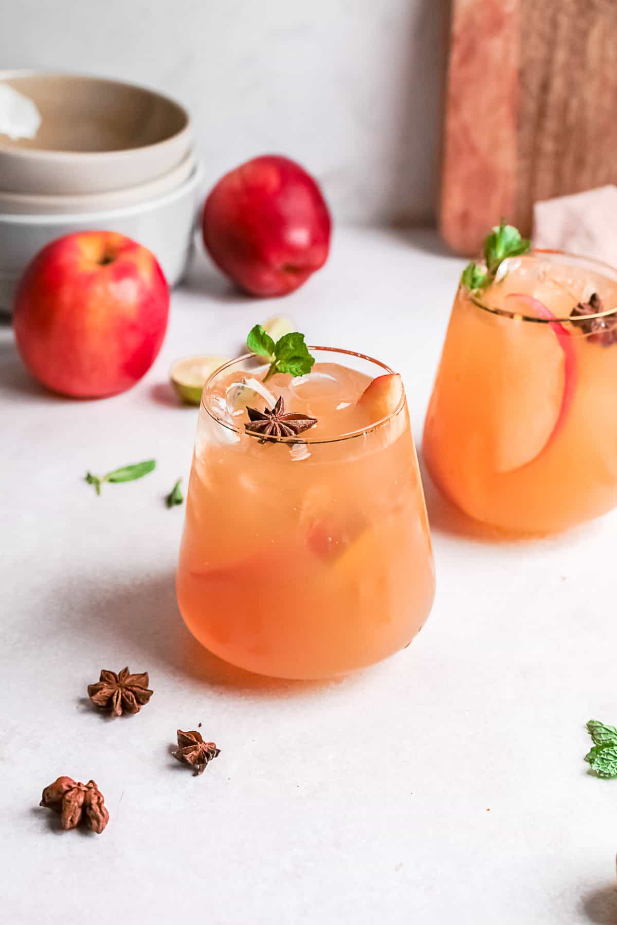 Apple Cider Mojito in 2 cocktail glasses. 