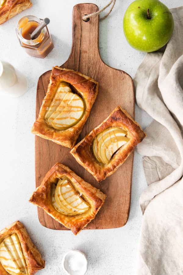 Caramel Apple Danish on a cutting board.