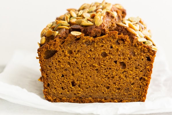 Copycat Starbucks Pumpkin Bread on parchment paper.