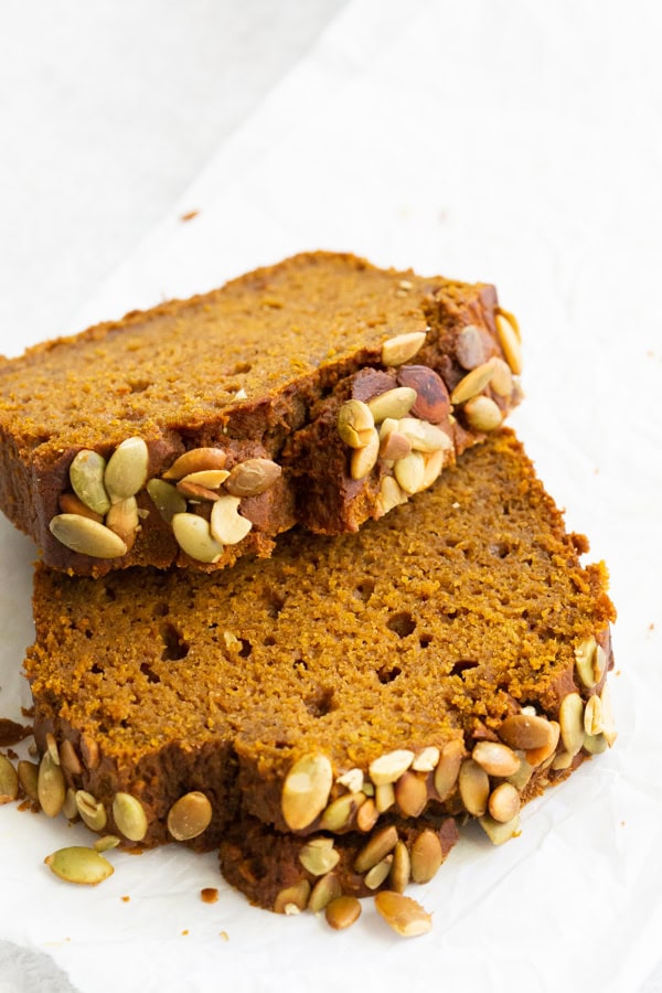 Copycat Starbucks Pumpkin Bread cut into slices.
