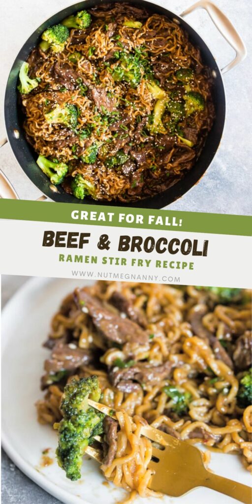 Easy Beef and Broccoli Ramen Noodles pin for Pinterest. 