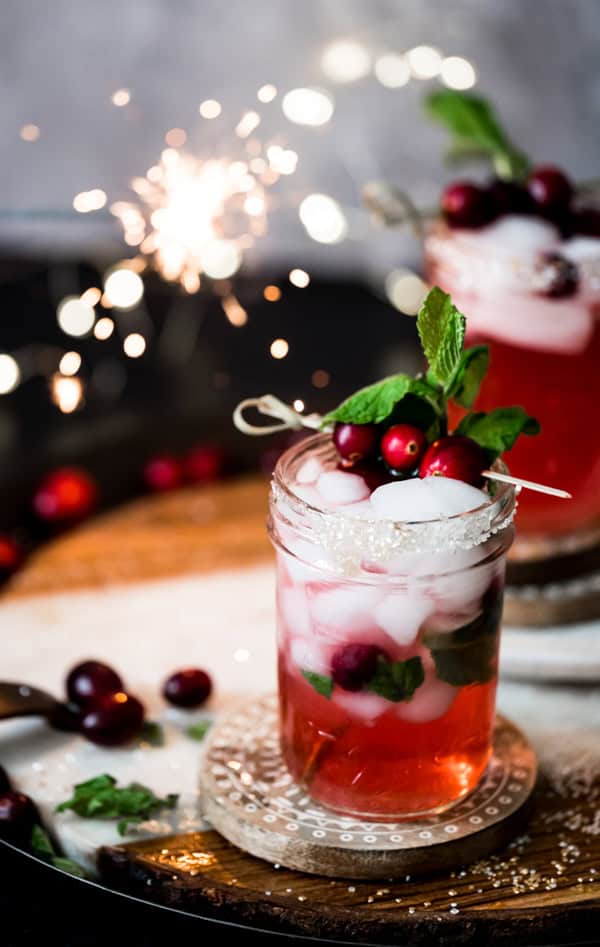Cranberry Mojito served with a sugar rim. 