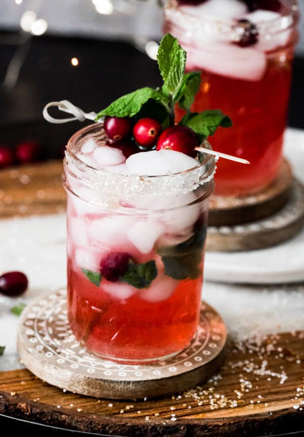 Cranberry Mojito served with fresh mint. 