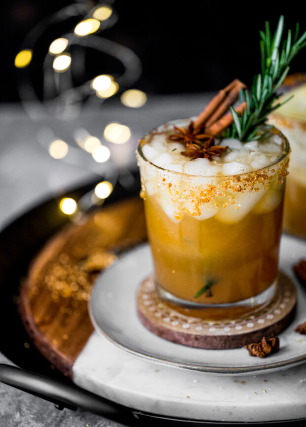 Honeycrisp Apple Sangria with a cinnamon sugar rim.