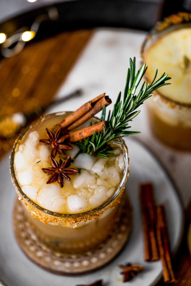 Honeycrisp Apple Sangria garnished with cinnamon sticks.