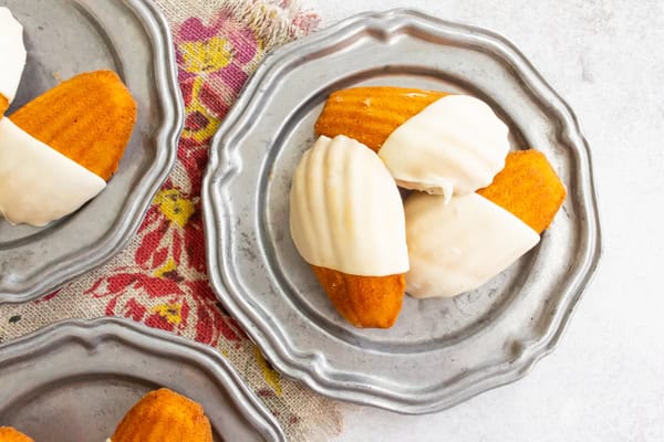 Spiced Pumpkin Madeleines on a metal plate. 