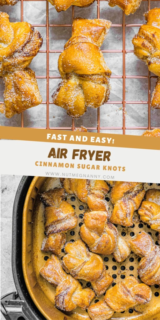 Air Fryer Cinnamon Sugar Knots pin for Pinterest. 