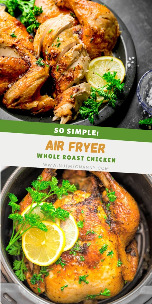 Air Fryer Whole Chicken pin for Pinterest.