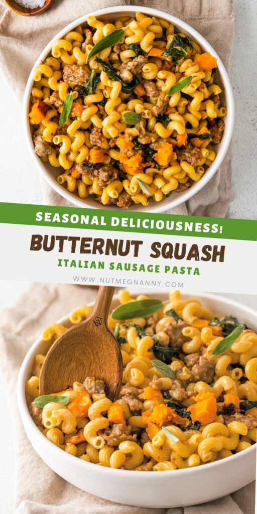 Butternut Squash Sausage Pasta pin for pinterest. 