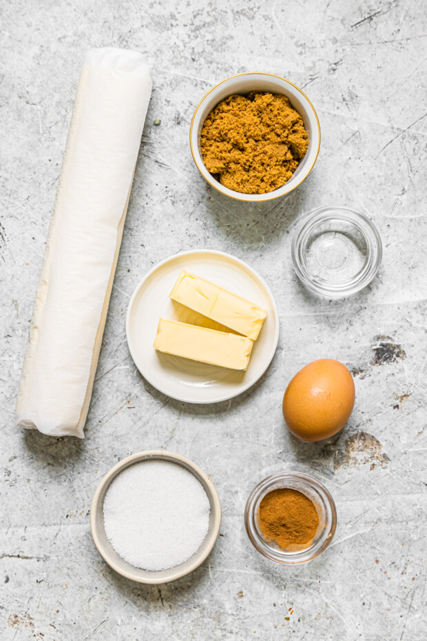 Air Fryer Cinnamon Sugar Knots ingredients on a table. 
