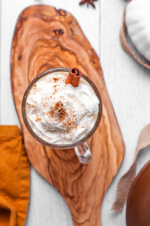 Boozy Pumpkin Pie Latte topped with whipped cream.