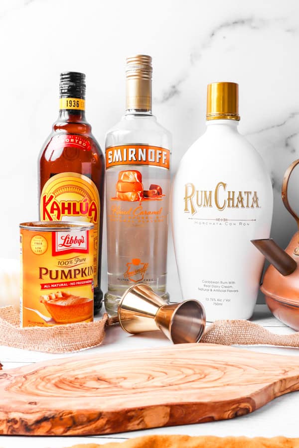 Ingredients to make Boozy Pumpkin Pie Latte.