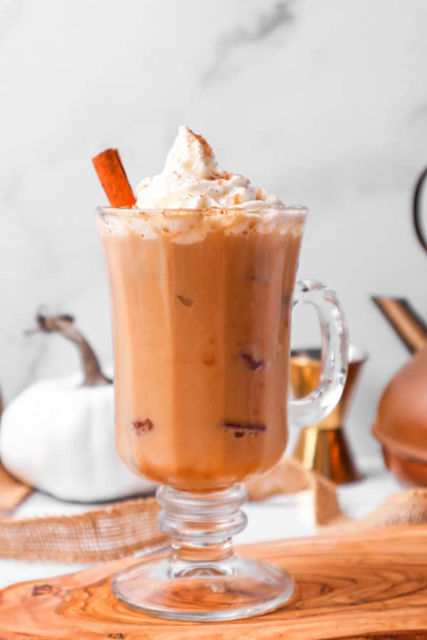 Boozy Pumpkin Pie Latte in a glass.