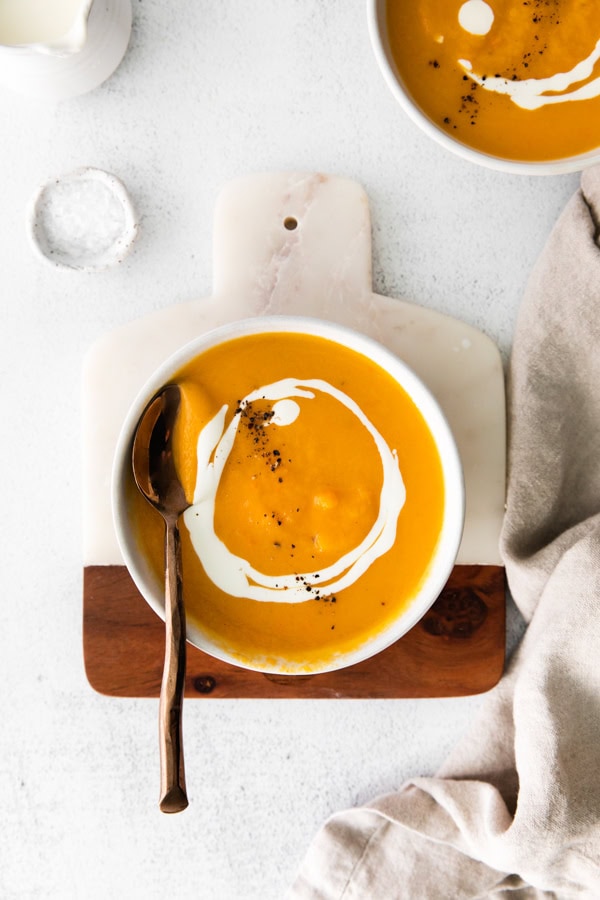 Instant Pot Butternut Squash Soup with a spoon. 