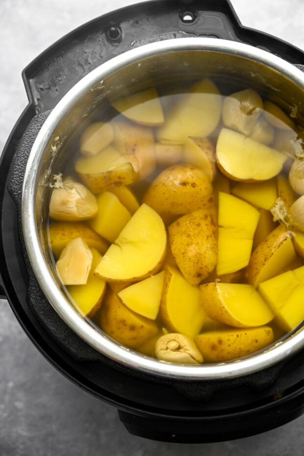 Cooked potatoes and garlic in the Instant Pot.