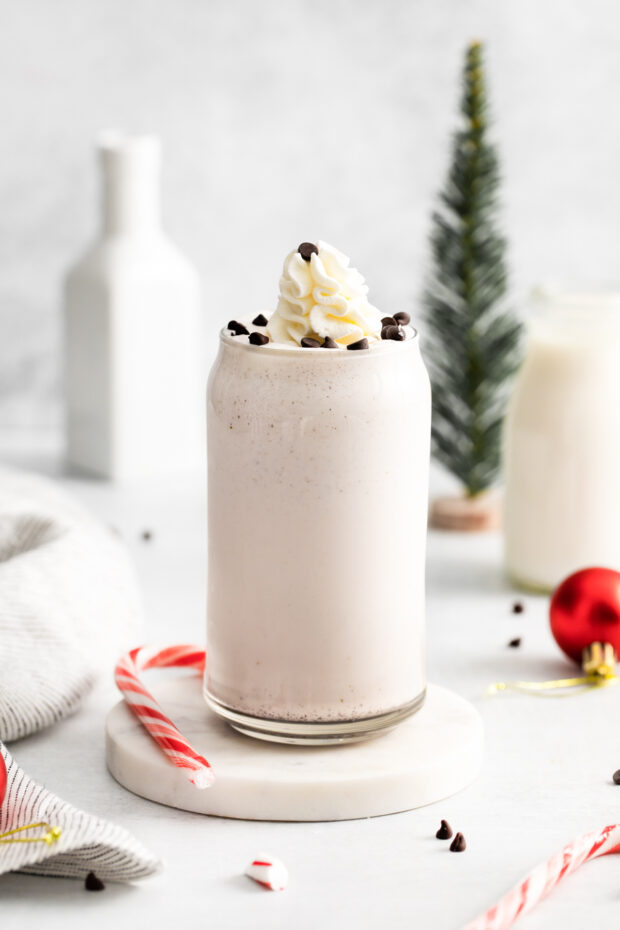 Peppermint Bark Milkshake in a glass.