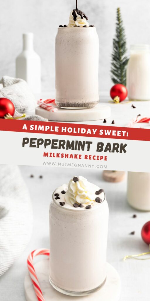Peppermint Bark Milkshake graphic pin for Pinterest.