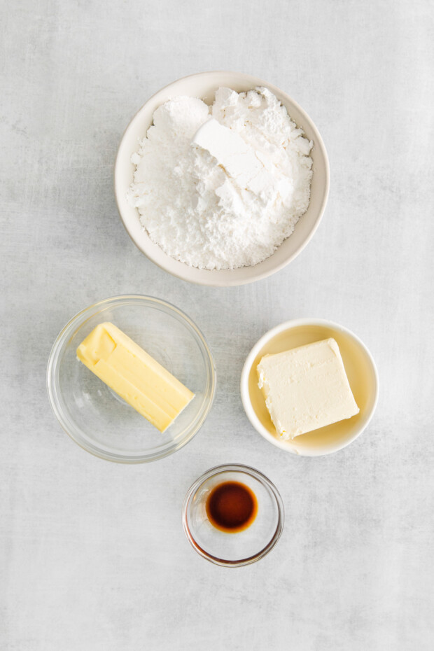 Ingredients to make cream cheese frosting. 