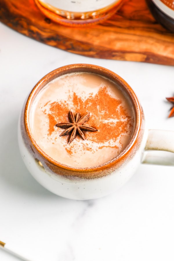 Skrewball Chai Tea Latte in a mug. 
