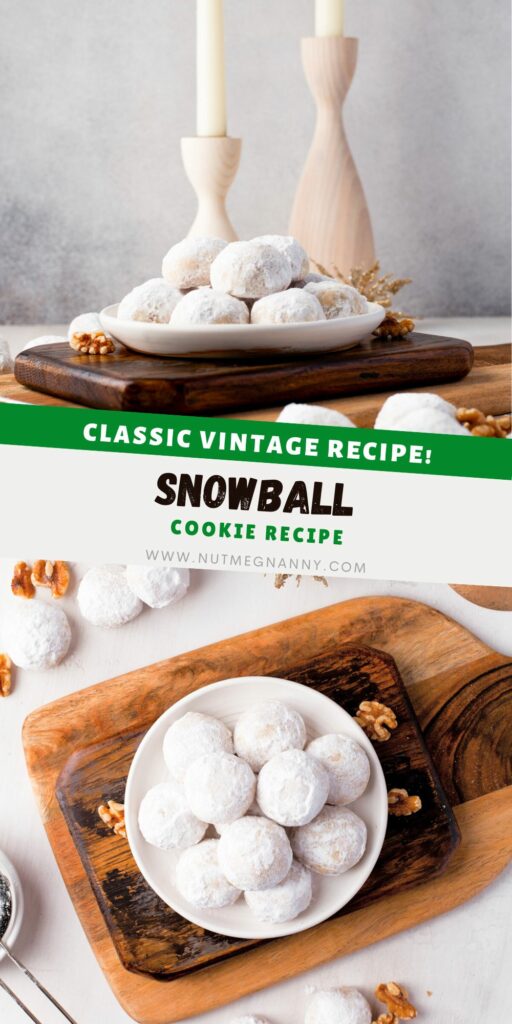 Snowball Cookies graphic pin for Pinterest. 