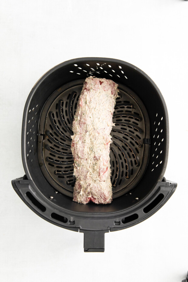 Air Fryer Beef Tenderloin in the air fryer. 