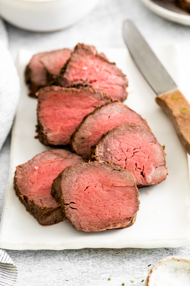 Air Fryer Beef Tenderloin on a platter. 