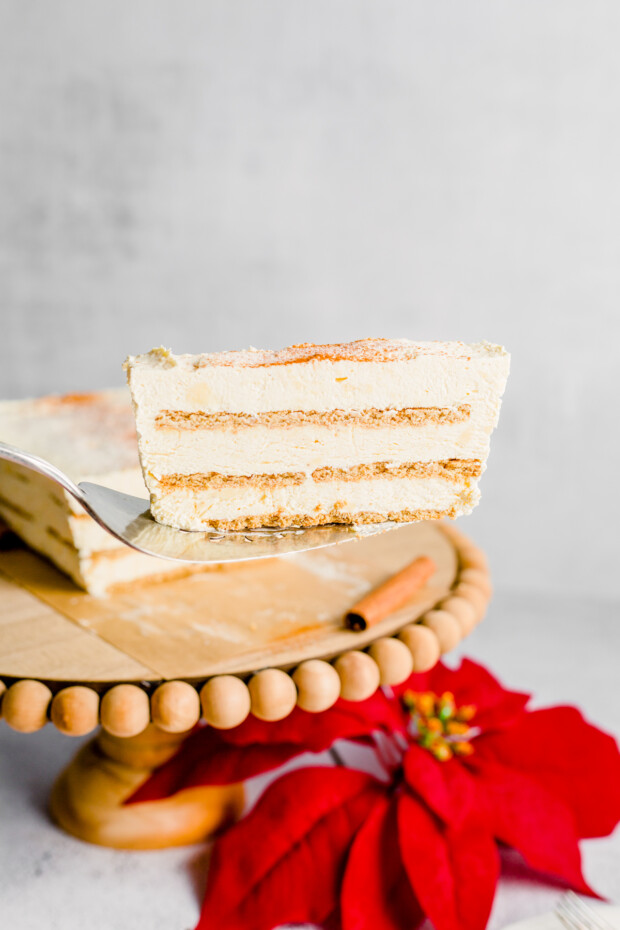 Eggnog Icebox Cake being served. 