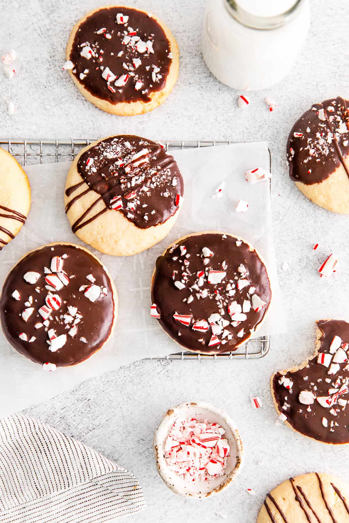 Peppermint Bark Shortbread Cookies on a table. 