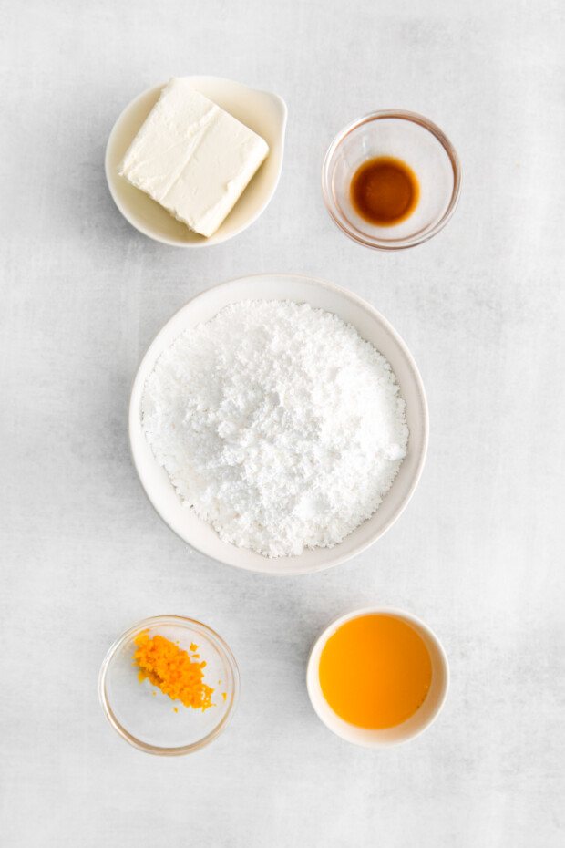 Spiced Orange Cinnamon Rolls frosting ingredients.
