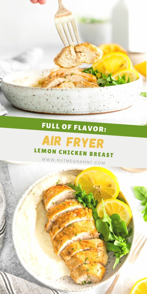 Air Fryer Lemon Chicken pin for Pinterest. 