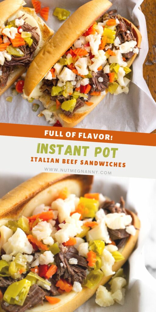 Instant Pot Italian Beef Sandwich pin for Pinterest. 