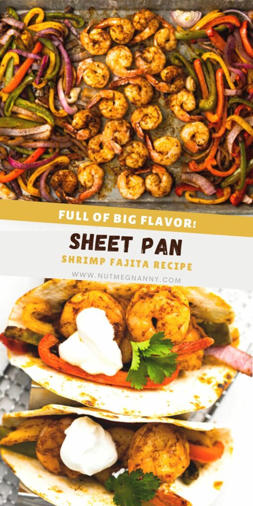Sheet Pan Shrimp Fajitas pin for Pinterest. 