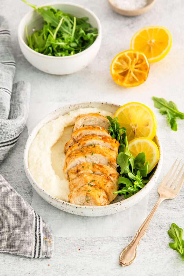 Air Fryer Lemon Chicken on a plate. 