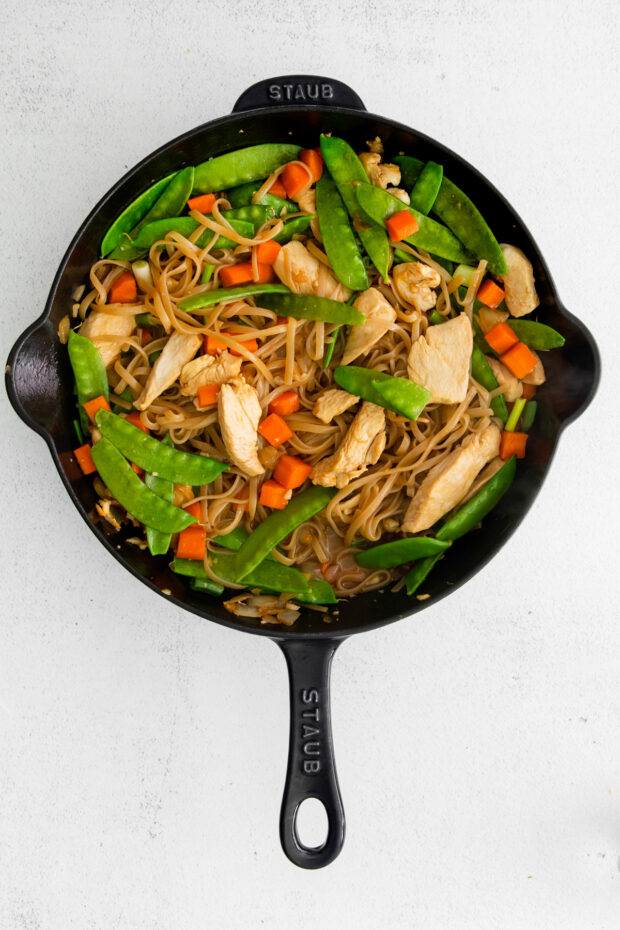 Cashew Chicken Pad Thai in a skillet. 