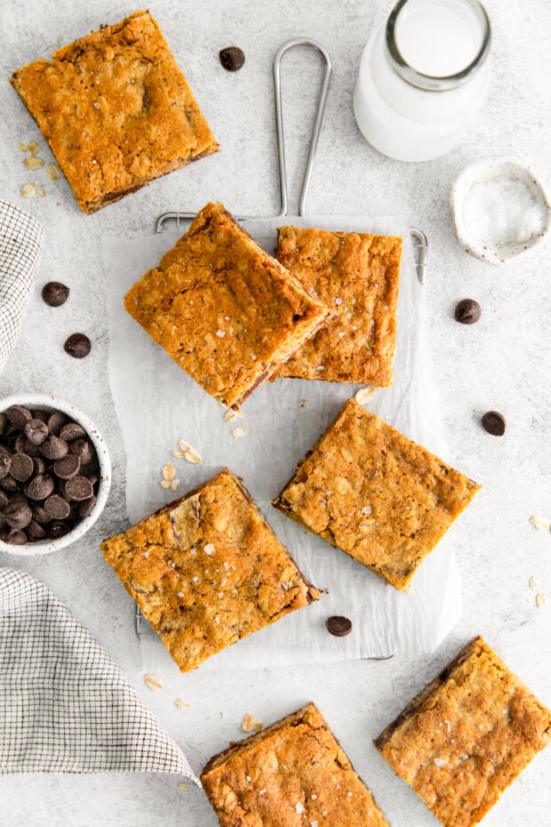 Oatmeal Cookie Bars on parchment paper. 