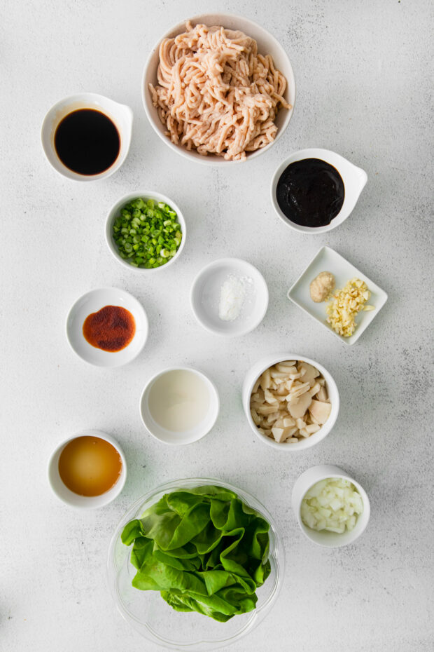 Ingredients to make copycat P.F. Chang's Chicken Lettuce Wraps.