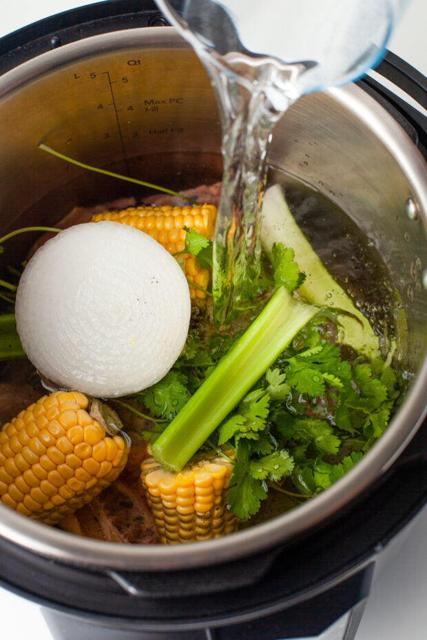 Instant Pot Chicken Stock in a pot. 