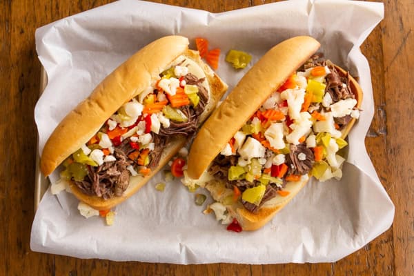 Instant Pot Italian Beef Sandwich on a tray. 