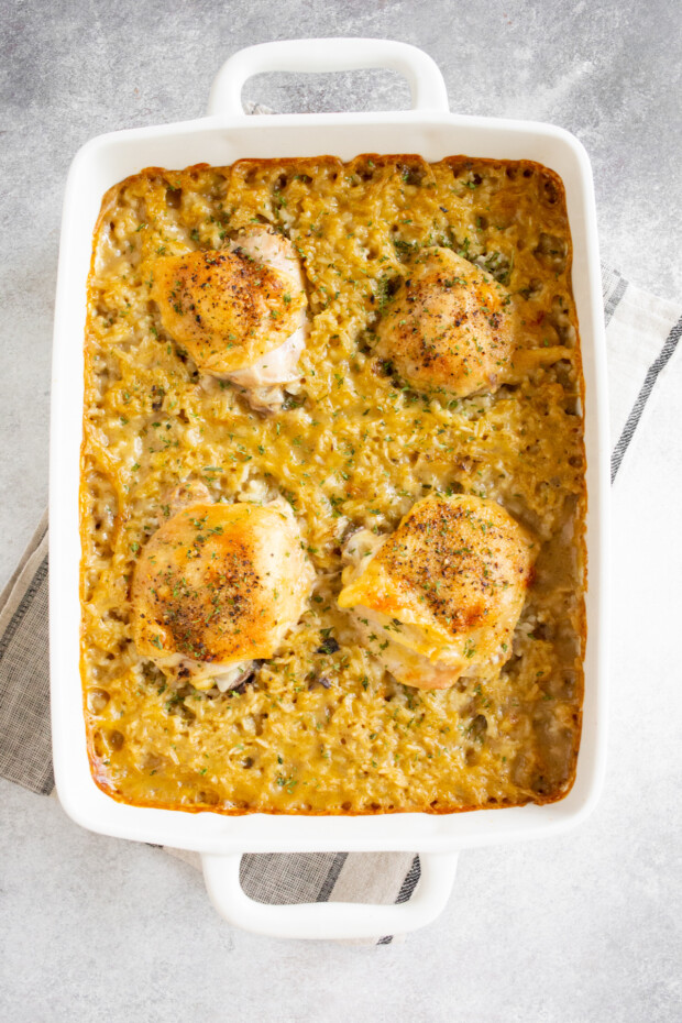 Cooked Easy Chicken and Rice Casserole.