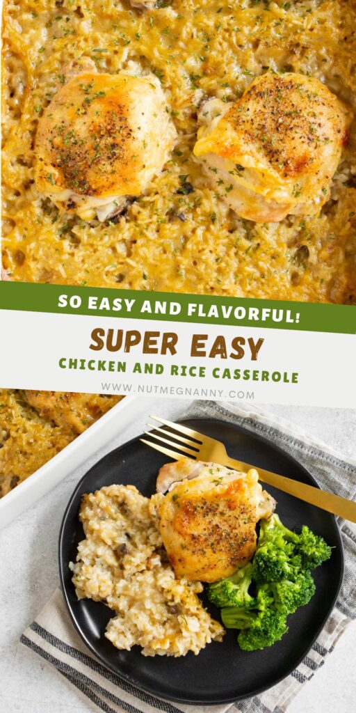 Easy Chicken and Rice Casserole pin for Pinterest.