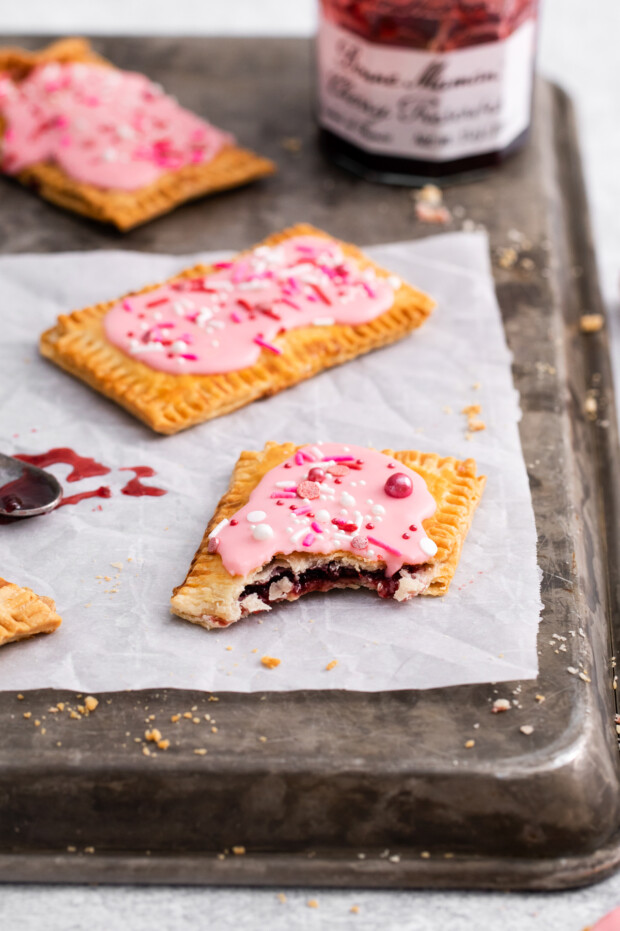 Air Fryer Pop Tart with a bite taken out of it. 