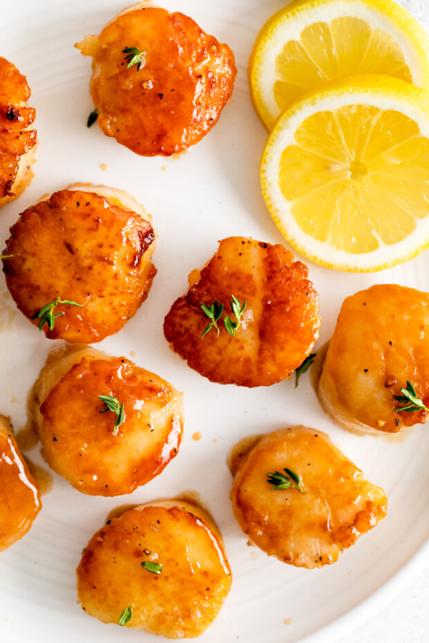 Seared Scallops topped with fresh herbs. 